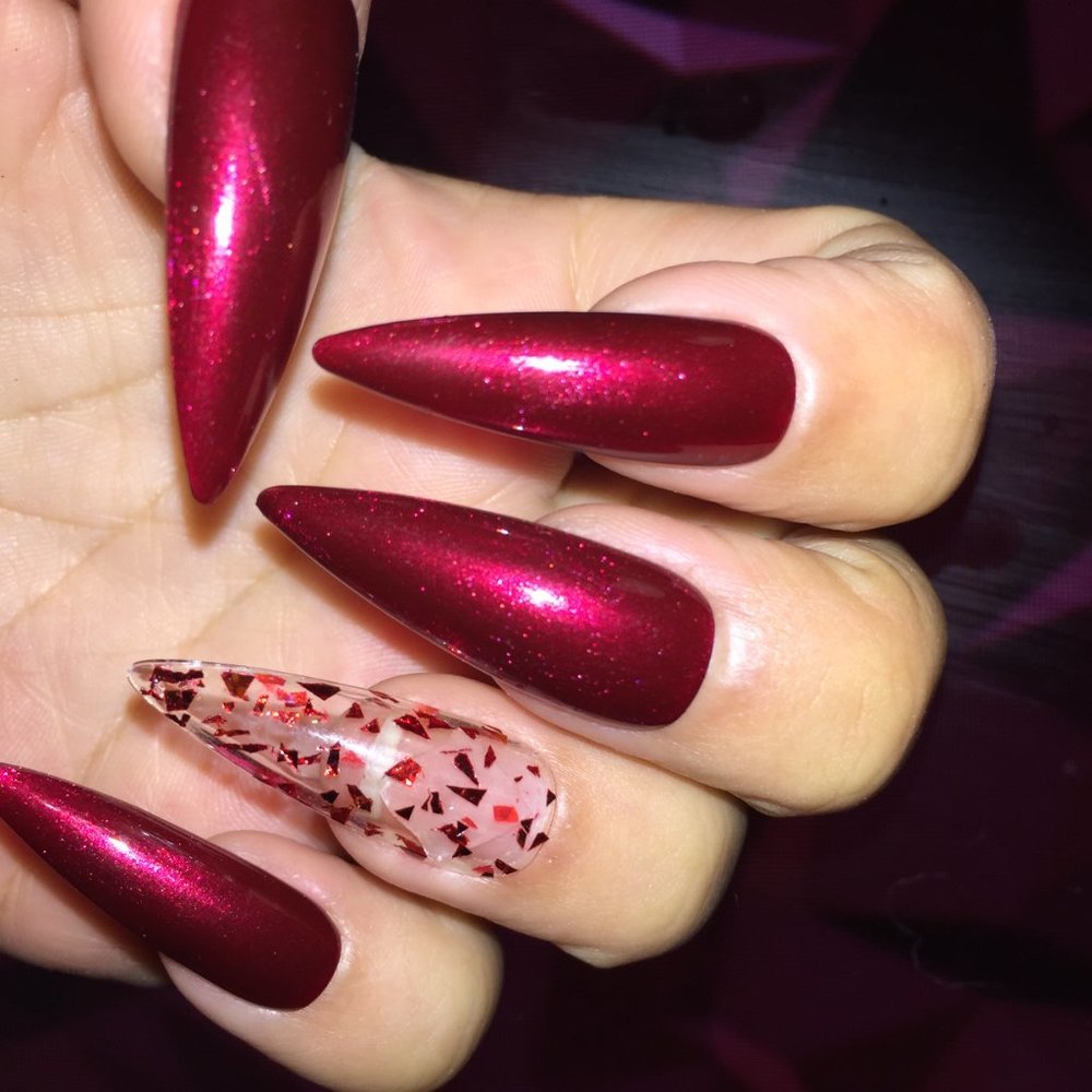 Ruby Red slippers n clear with red glitter nails